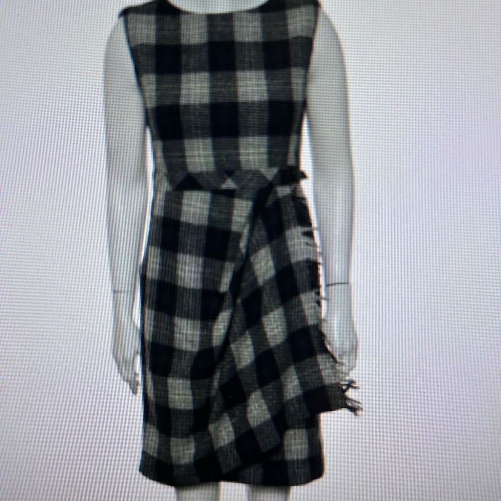 MaxMara Black and Gray Plaid Midi Dress